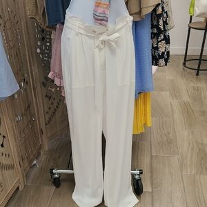eesome White High-Waist Tie-Waist Wide-Leg Pants